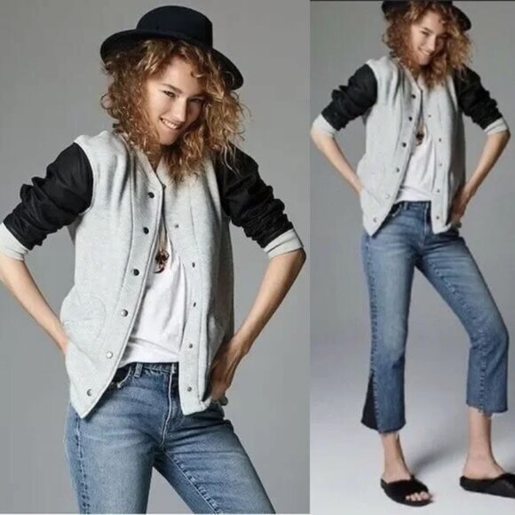 Current Elliott Classic Snap-Front The Classic Varsity Jacket S Wax Sleeves $358 - Picture 1 of 16